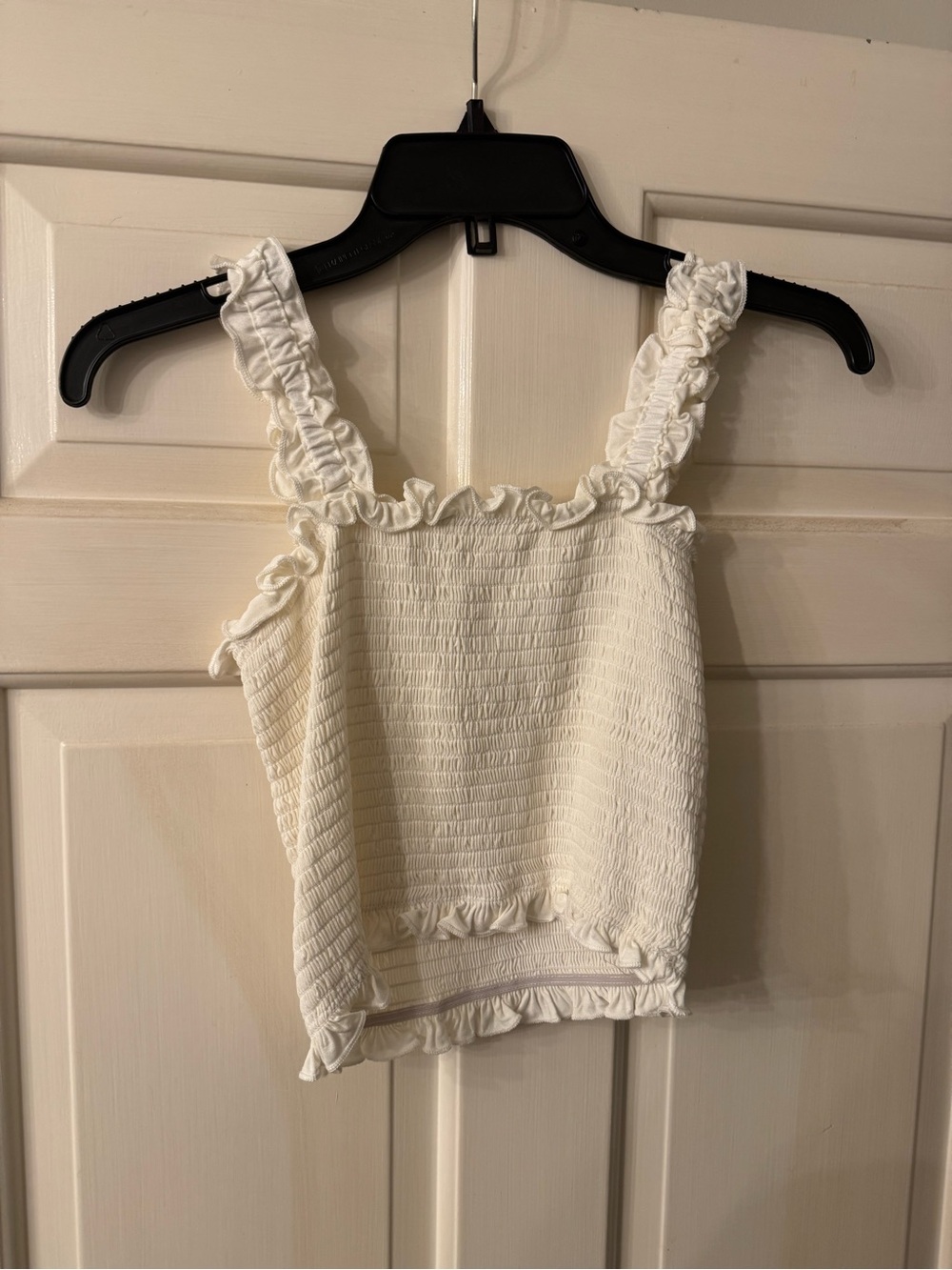 SHEIN White Smocked Ruffle Strap Crop Top